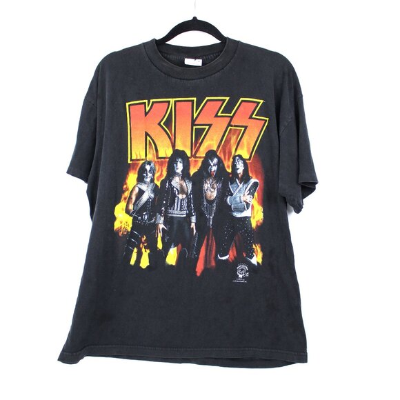 Vintage 1996 Kiss Alive Worldwide Band Tee Black T-Shirt Flame Cronies Size XL - Picture 1 of 9